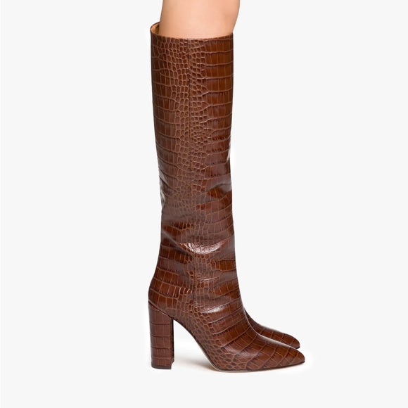 Paris Texas Shoes - Paris Texas brown croc embossed leather knee high block heel boot